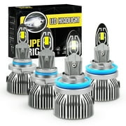 YQWIN 9005 H11 LED Bulb Combo, Super Bright 9005 H11 Headlight Bulb 9005 H11 Fog Light, HB3 H8 H9 Fog Bulbs Light Bulbs Plug and Play White Lights for Cars, 9005 H11 Bulb 4 Pack