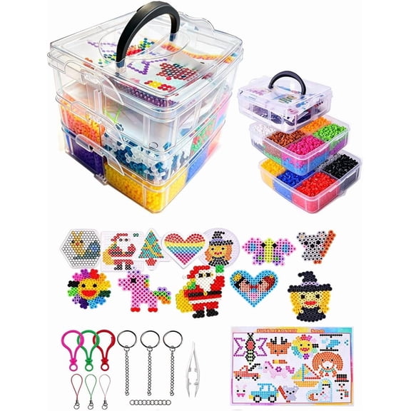 YQYQNT 5mm Fuse Beads, 20 Colors 9600 Beads Perler Bead Kit, Beads for Crafts, with 5 templates, Storage Box, and 20 Accessories