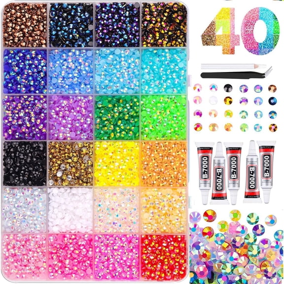 YQYQNT Resin Craft Box Kit with 32000Pcs Rhinestones & 5Pcs B7000 Glue, 40 Styles Mini Resin Ornaments DIY Jewelry Making Supplies