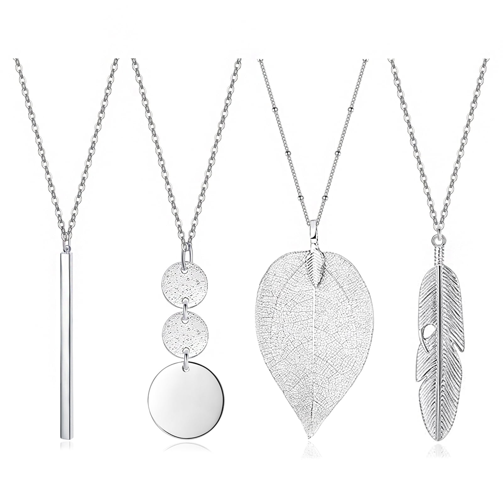 YQZIYOU Pendant, Necklace, Silver, 28 inch, 4 Pieces