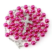 YQZIYOU 8mm Round Pearl Beads Catholic Rosary Jesus Cross Pendant Necklace