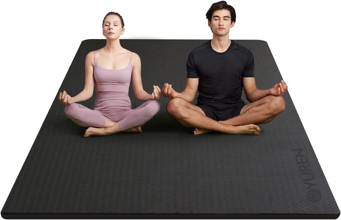 YR Large Fitness Mat 1 2 Thick TPE Foam 78 X51 Heavy Duty Floor Workout HIIT Yoga Cardio Exercise Black