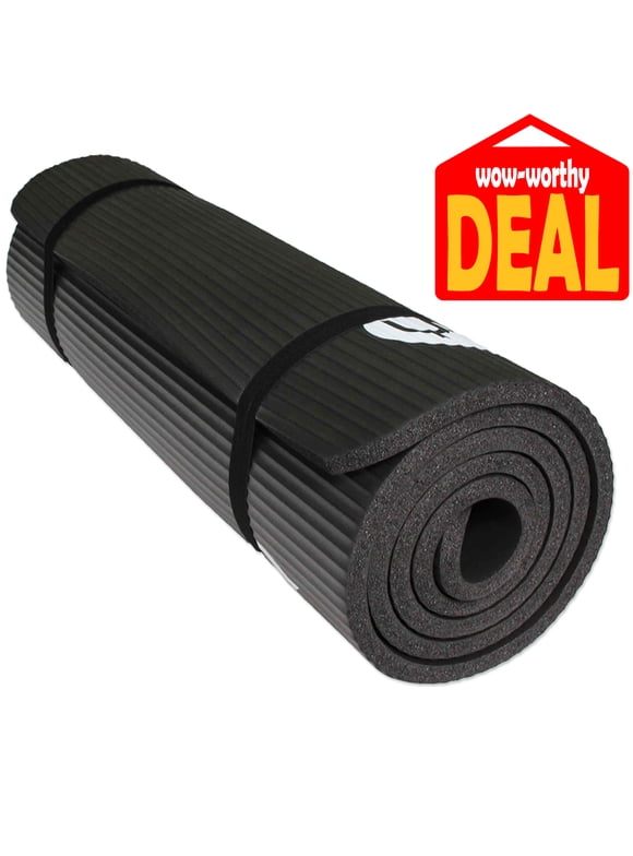 YR Thick Yoga Mat 1/2 inch Stretching Pilates Hi-Density Foam Exercise Mats Black W/ Bag