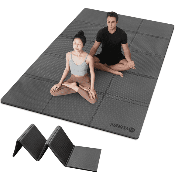 YR Foldable Yoga Mat Large 10mm Thick TPE Exercise Mats for Travel Home Gym Fitness, Black