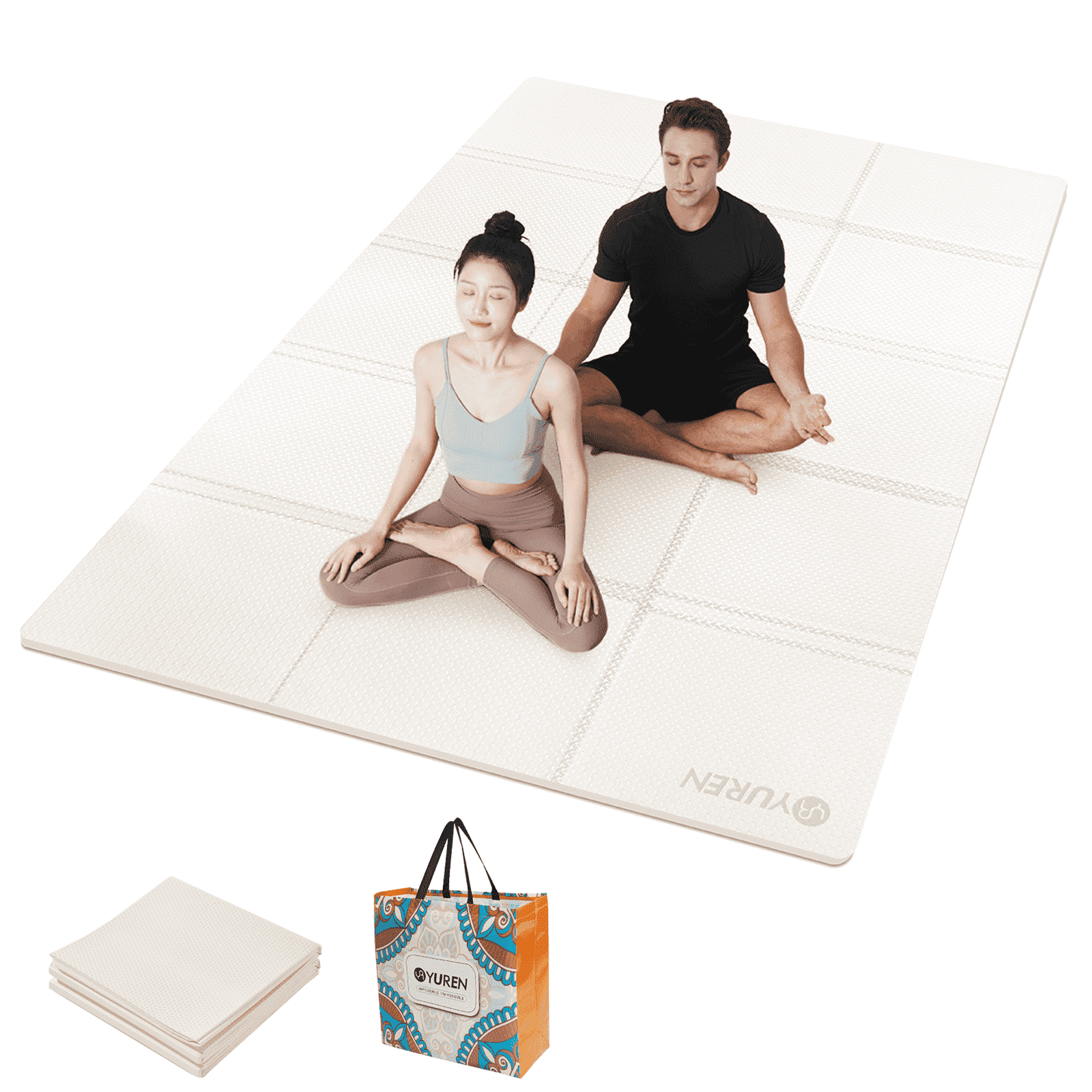 YR Foldable Yoga Mat Large 78"x51" 5mm Thick TPE Folding Fitness Mat for Home and Travel Workouts, White