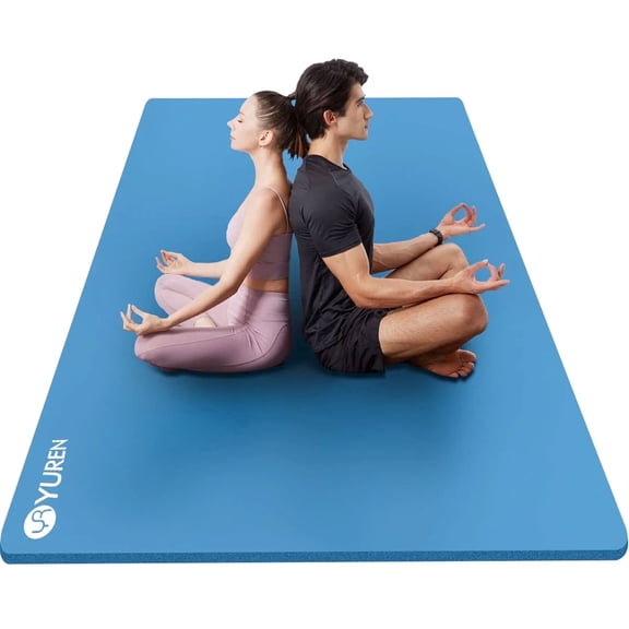 YR Large Yoga and Fitness Mat, 78" x 51" 1/2" Thick Exercise Mat for Home Gym Workouts, Blue