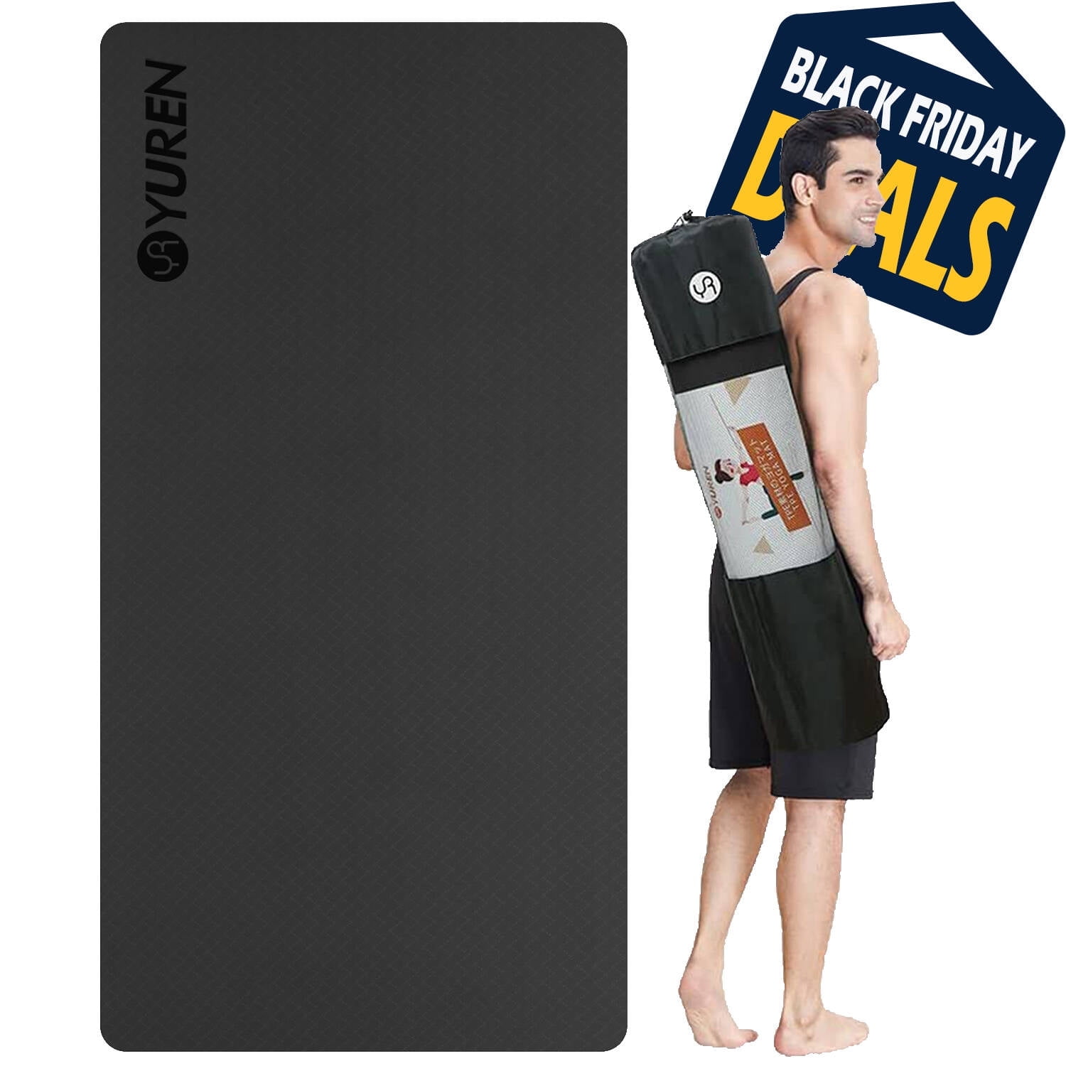 YR Wide Yoga Mat 76x35 Extra Large Thick Non Slip TPE Foam Home Gym Workout Exercise Mat Black