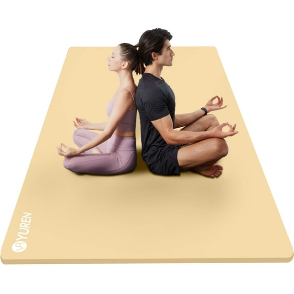 YR Large Yoga Exercise Mat 78x51" 1/2" Thick NBR Foam Indoor Workout Mats with Carry Bag, Cream Yellow
