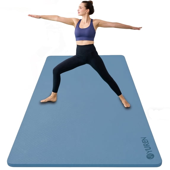 YR Wide Yoga Mat 76"x35" TPE Non-Slip Durable Exercise Mats with Carry Bag, 10mm Thick Blue