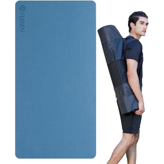 YR Wide Yoga Mat 76"x35" large 10mm Thick TPE Non-slip Durable Exercise Fitness Mat, Blue
