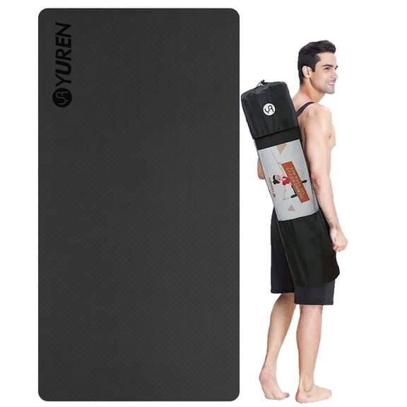 YR 2/5" Thick TPE Yoga Exercise Mat, Large Non-Slip Workout Pilates Mats for Men Women, Black