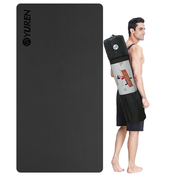 YR Yoga Mat 2/5" Thick TPE Exercise Mat, Large Non-Slip Yoga Workout Pilates Mats for Men Women, Black