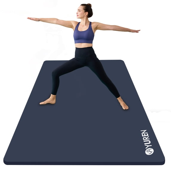 YR Wide Yoga Mat Thick 10mm NBR Exercise Mats Large for Home Gym 78"x35", Navy Blue
