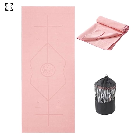 YR Yoga Mat Towel with Alignment Lines, 72''x24'' Non Slip Hot Yoga Towels Sweat, Pink