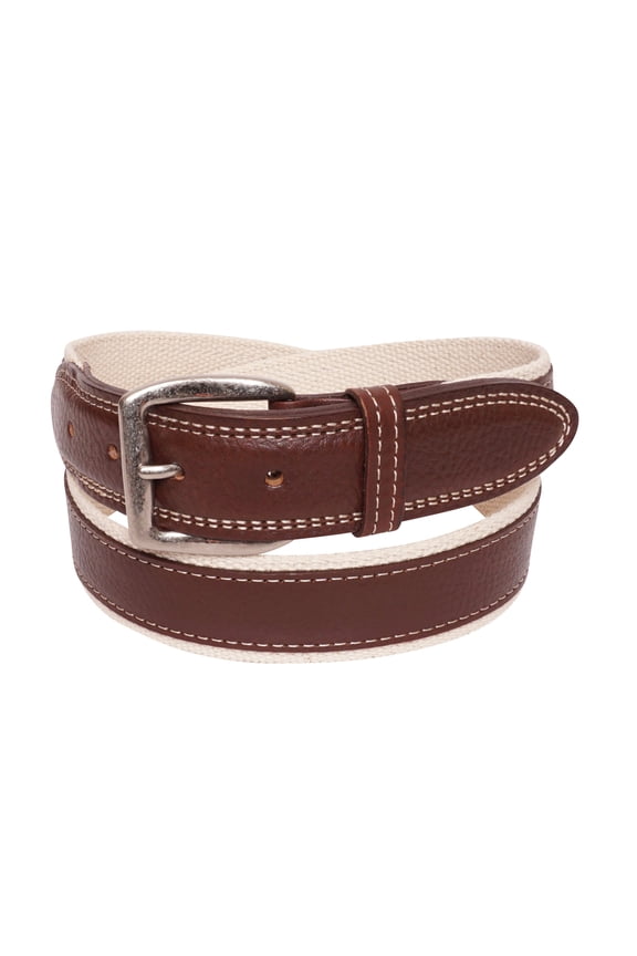 Men's Brown Textured Leather Belt on Web (Made in USA)
