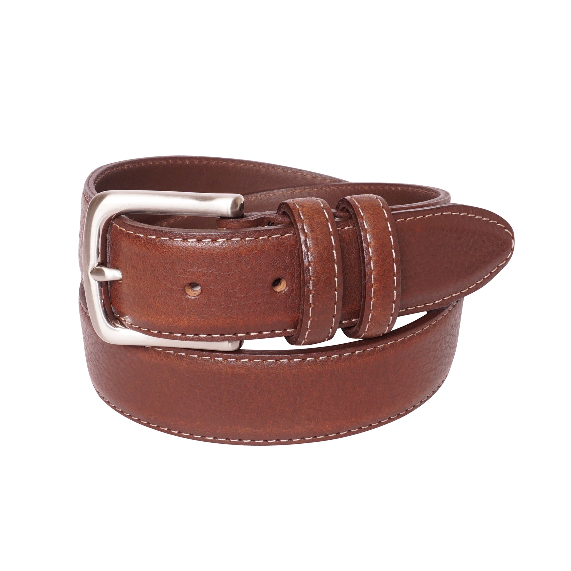 YRI Belts Men's Brown Textured Leather Dress Belt with Double