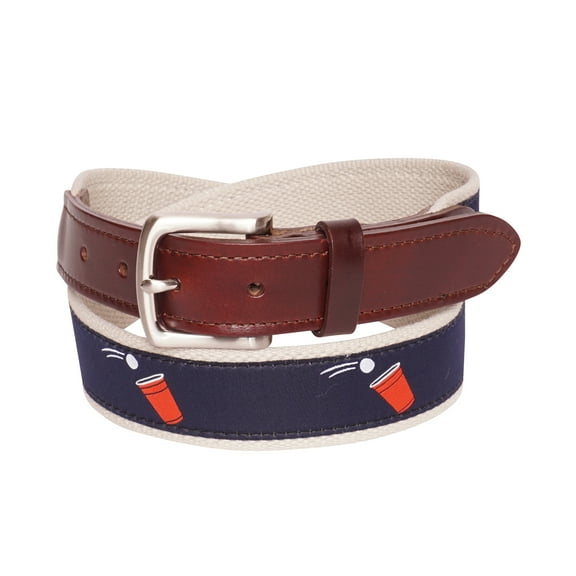 YRI Belts Men's Navy Beer Pong Ribbon Belt (Made in USA)
