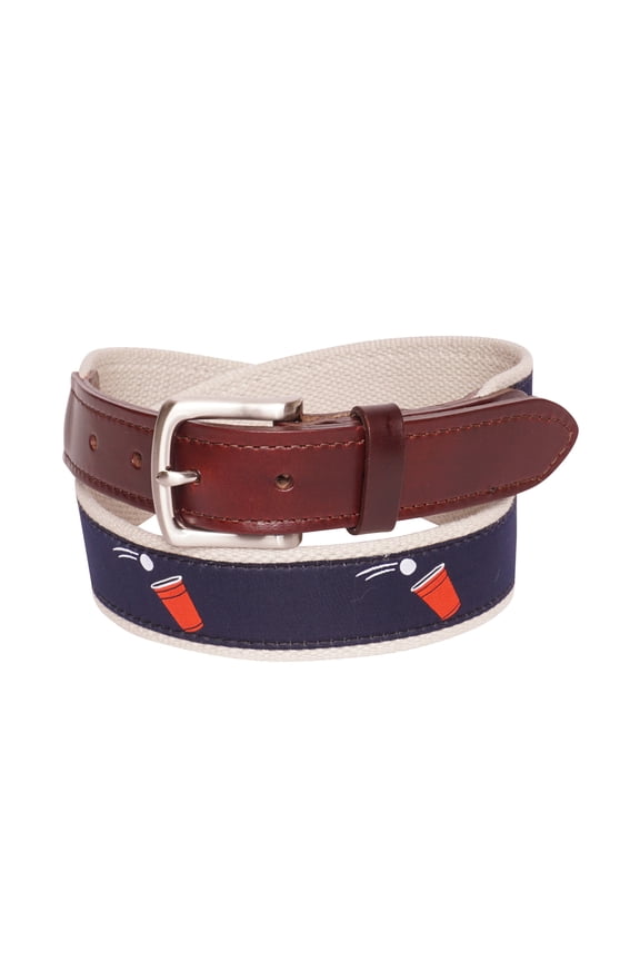 Men's Navy Beer Pong Ribbon Belt (Made in USA)