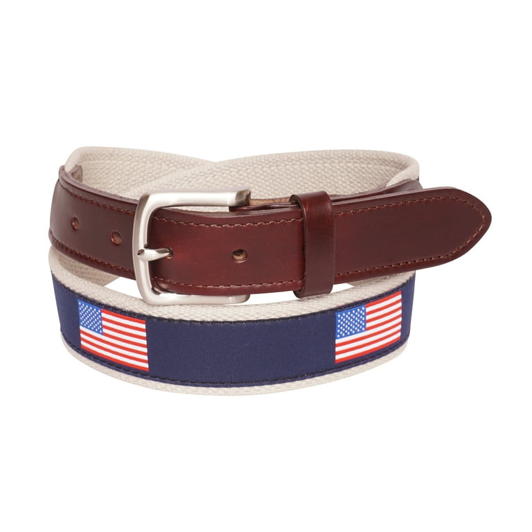 YRI Belts Men's Navy Classic American Flag Ribbon Belt (Made in