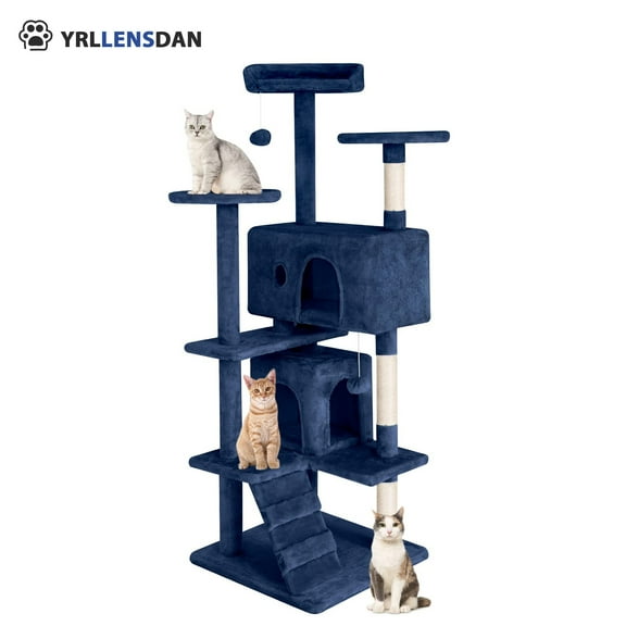 YRLLENSDAN 54 inch Tall Cat Tree Tower for Indoor Cats, Large Cat Tower with Scratching Post, Cat Climbing Tower with Cat Tree House, Sturdy Cat Condo, Dark Blue