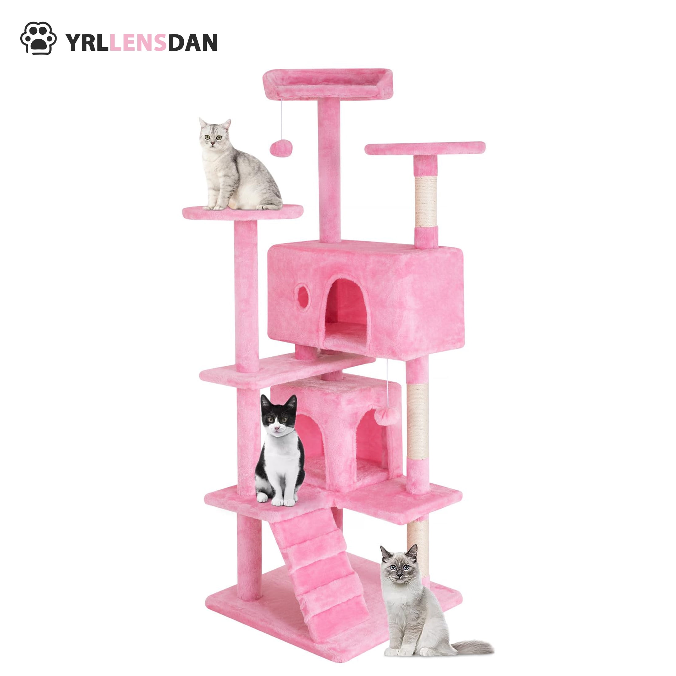 54" Pink Multi-Level Sisal Cat Tree Tower with Condos