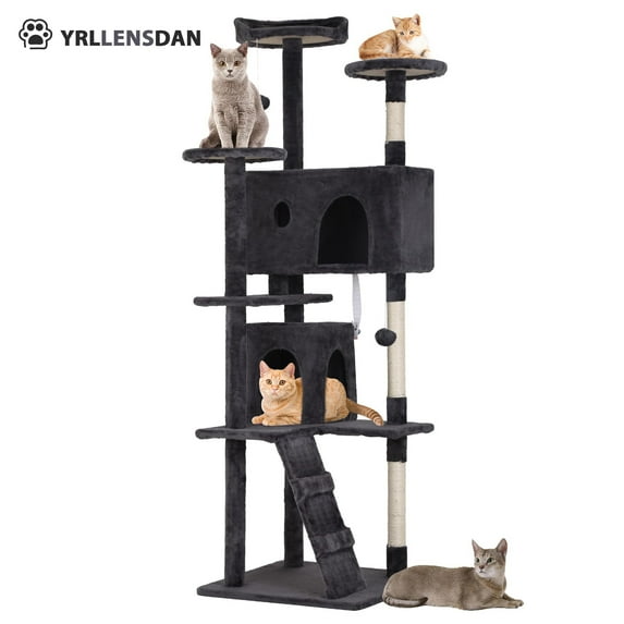 YRLLENSDAN 70 inch Tall Cat Tree Tower for Indoor Cats, Large Cat Tower with Scratching Post, Cat Climbing Tower with Cat Tree House, Sturdy Cat Condo, Dark Gray