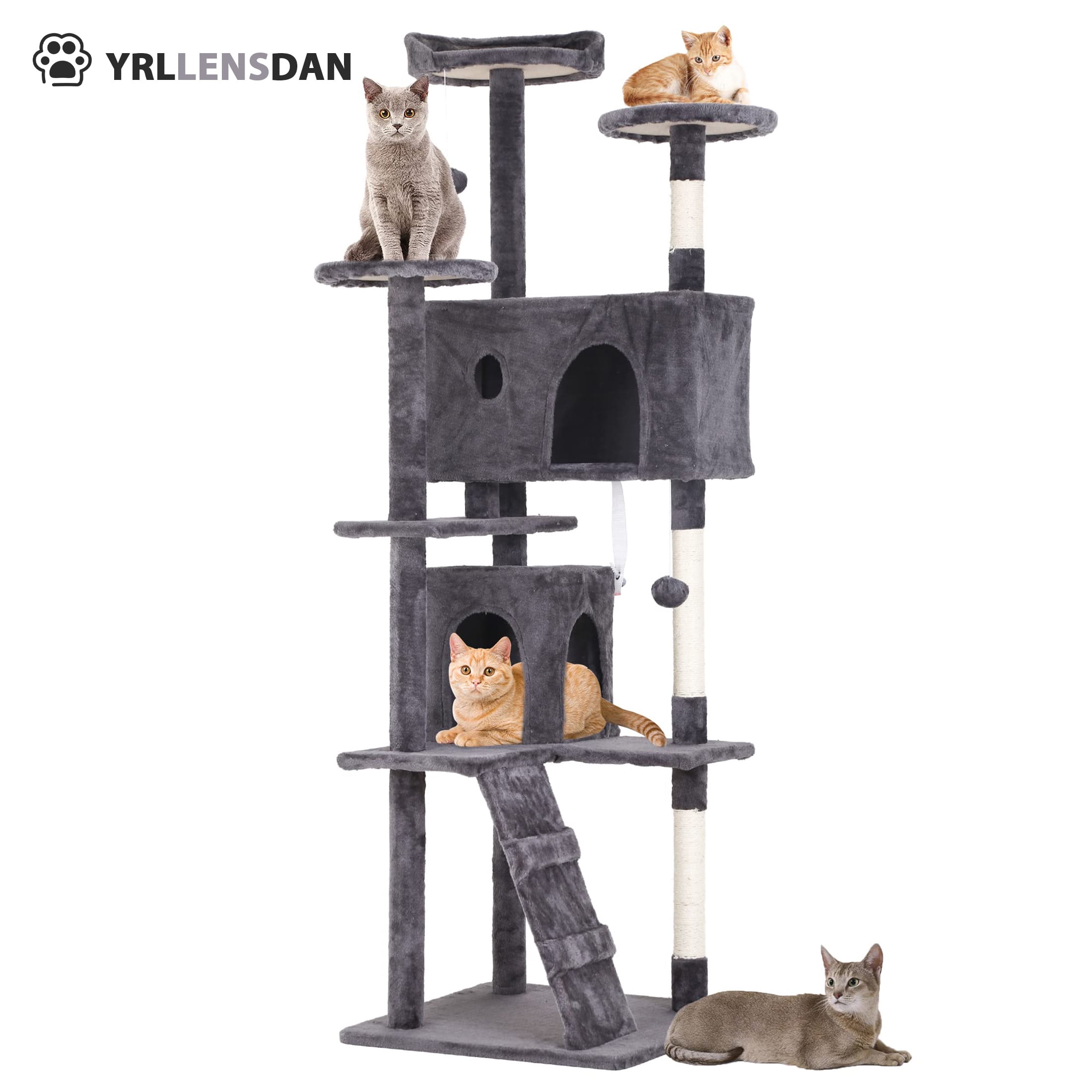70-inch Light Gray Multi-Level Cat Tree Tower with Sisal Posts