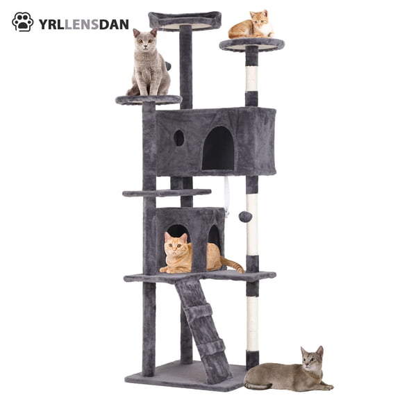 YRLLENSDAN 70 inch Tall Cat Tree Tower for Indoor Cats, Large Cat Tower with Scratching Post, Cat Climbing Tower with Cat Tree House, Sturdy Cat Condo, Light Gray