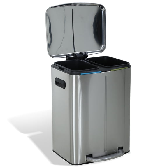 YRLLENSDAN 10 Gallon(40L) Trash Can, Fingerprint Proof Stainless Steel Kitchen Garbage Can with Removable Inner Bucket and Hinged Lids, Pedal Rubbish Bin for Home Office