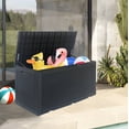 thumbnail image 1 of YRLLENSDAN 100 Gallon Large Deck Box Outdoor Storage Box with Lockable Lid, Waterproof UV Resistant Resin Storage Bench 450 LBS Weight Capacity for Patio, Garden, Pool, Black, 1 of 7