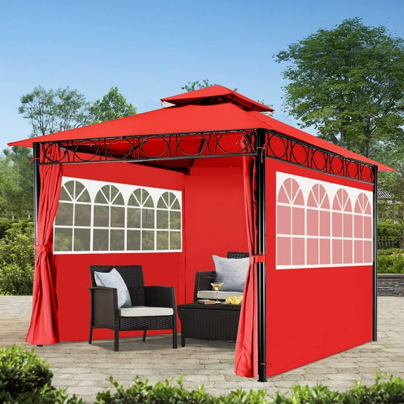 YRLLENSDAN 10x10 Pop Up Canopy with Sidewalls, Canopy Tents for Parties Outdoor Tent Canopy Waterproof Canopy Patio Tent 10x10 Gazebos for Patios, Red