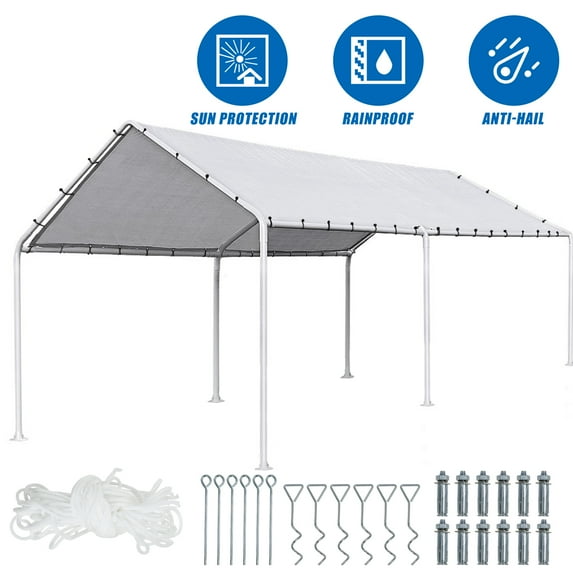 YRLLENSDAN 10x20FT Carport, Carports and Shelters Carport Garage Heavy Duty Carport Canopy Tent Carport Tent Metal Carport, White