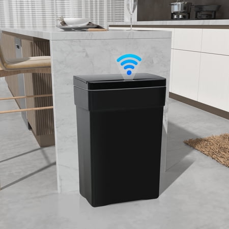 YRLLENSDAN 13 Gallon Bathroom Trash Can with Lid, Plastic Automatic Garbage Cans for Kitchen 50 Liter Auto Open Trash Bin Small with Touch-Free & Motion Sensor Lid for Bedroom Home Office