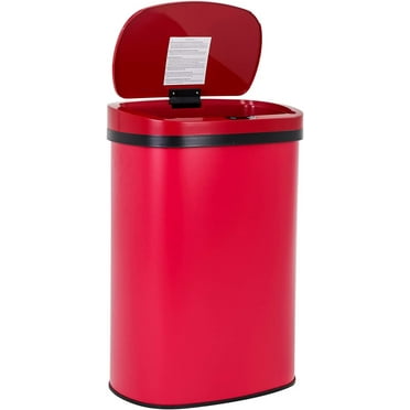 YRLLENSDAN 13 Gallon Kitchen Trash Can with Lid Auto Open, Touch-Free & Motion Sensor Trash Bin Stainless Steel Trash Cans for Kitchen with Anti-Fingerprint Mute Garbage Can for Office Bedroom, Red