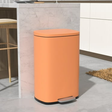 YRLLENSDAN 13 Gallon Kitchen Trash Can with Lid, Bathroom Stainless Steel Trash Can with Foot Pedal and Plastic Inner Bucket Garbage Can Soft Close Dustbin Small Trash Bin for Bedroom Office