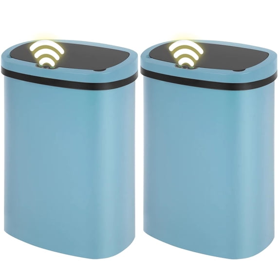 YRLLENSDAN 13 Gallon Touch Free Trash Can with Lid Auto Open, 49L Motion Sensor Kitchen Garbage Can Plastic Dustbin for Kitchen with Anti-Fingerprint Trash Bin for Office Bedroom, Blue 2 Pack