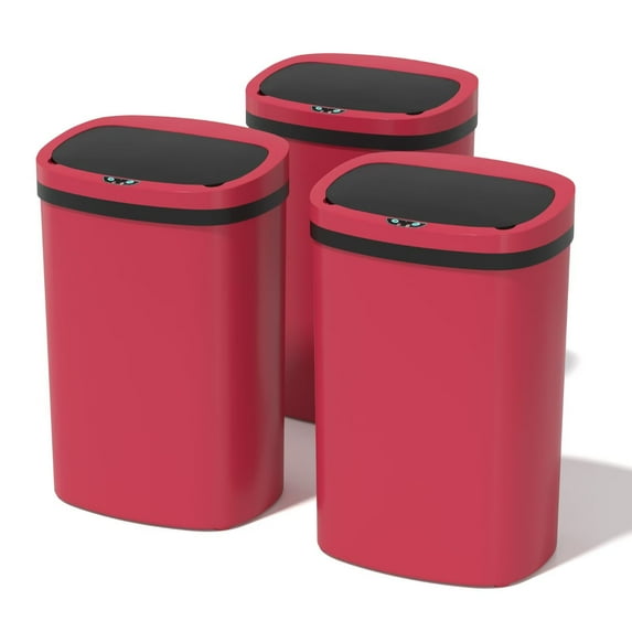 YRLLENSDAN 13 Gallon Trash Can Motion Sensor Touchless Automatic Garbage Cans with Lid and Odor Filter for Kitchen Bedroom Office Living Room, (Red, 3)