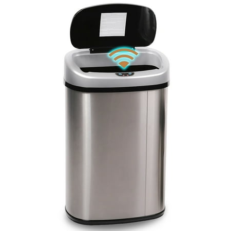 YRLLENSDAN 13 Gallon Touch Free Trash Can with Lid Auto Open, Motion Sensor Kitchen Garbage Can Stainless Steel Dustbin for Kitchen with Anti-Fingerprint Mute Trash Bin for Office Bedroom