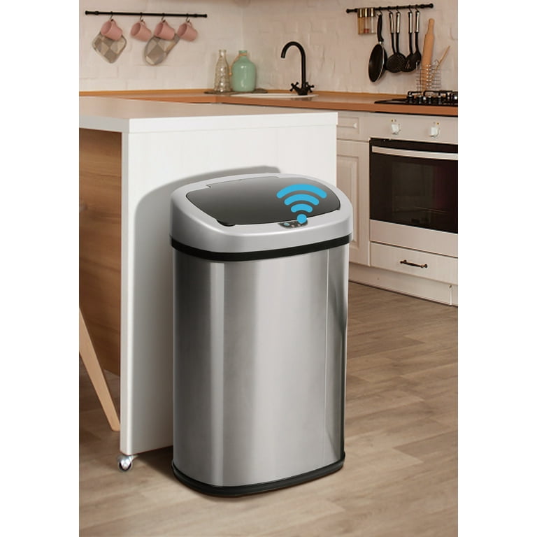 New Automatic Office Trash Bin Stainless Steel Trashcan Touchless Lid  Opening 8L