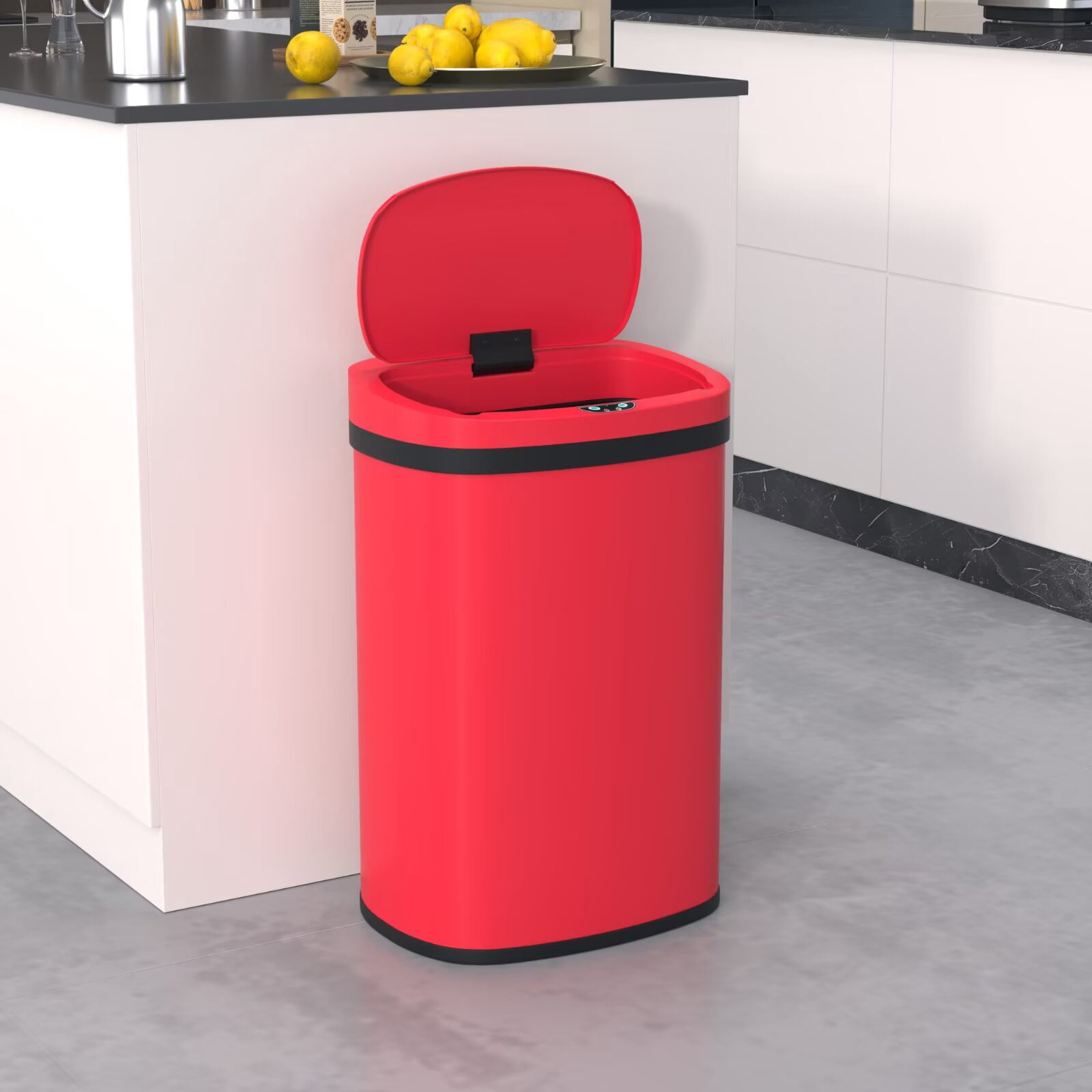 YRLLENSDAN 13 Gallon Touchless Stainless Steel Trash Can, Automatic Garbage Cans with Lid, Motion Sensor Wateproof Trash Bin for Kitchen Bedroom Bathroom Office, Red