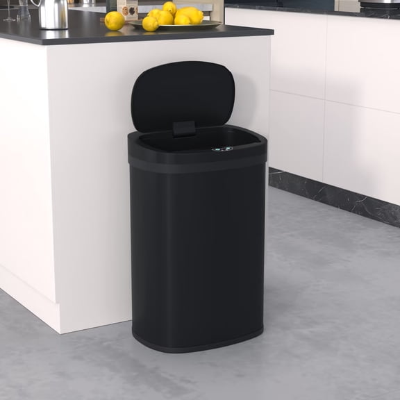 YRLLENSDAN 13 Gallon Touchless Stainless Steel Trash Can, Automatic Garbage Cans with Lid, Motion Sensor Wateproof Trash Bin for Kitchen Bedroom Bathroom Office, Black
