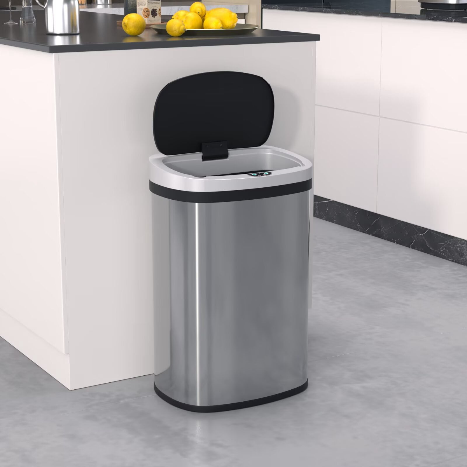 YRLLENSDAN 13 Gallon Touchless Stainless Steel Trash Can, Automatic Garbage Cans with Lid, Motion Sensor Wateproof Trash Bin for Kitchen Bedroom Bathroom Office, SS