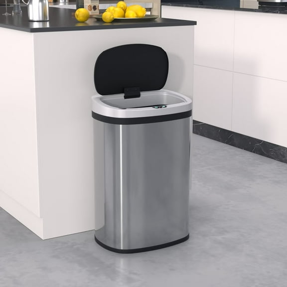 YRLLENSDAN 13 Gallon Touchless Stainless Steel Trash Can, Automatic Garbage Cans with Lid, Motion Sensor Wateproof Trash Bin for Kitchen Bedroom Bathroom Office, SS