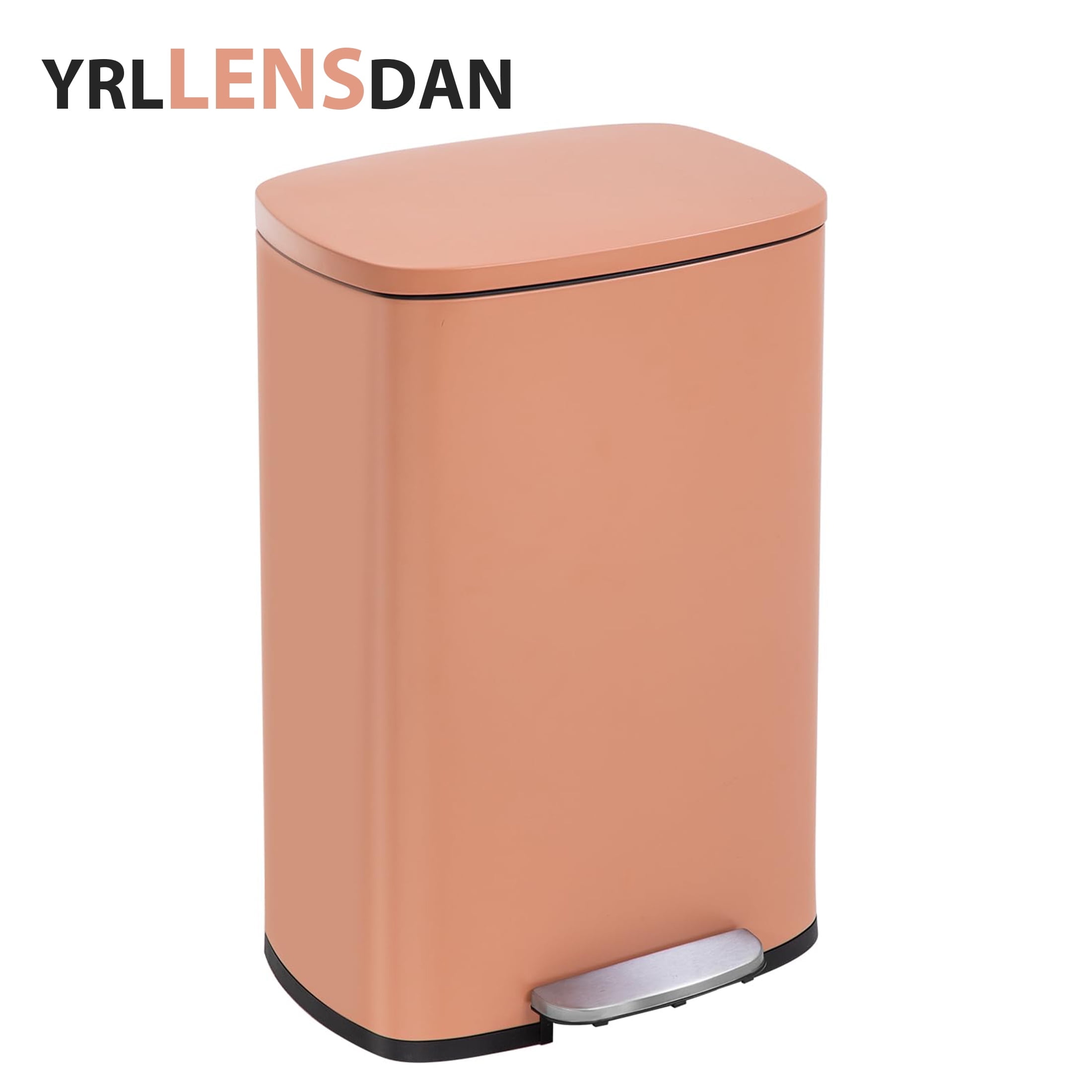 YRLLENSDAN 13 Gallon Trash Can with Foot Pedal Stainless Steel Garbage Can with Lid Waterproof Trash Bin Kitchen Bathroom Bedroom Step Wastebasket,Pink