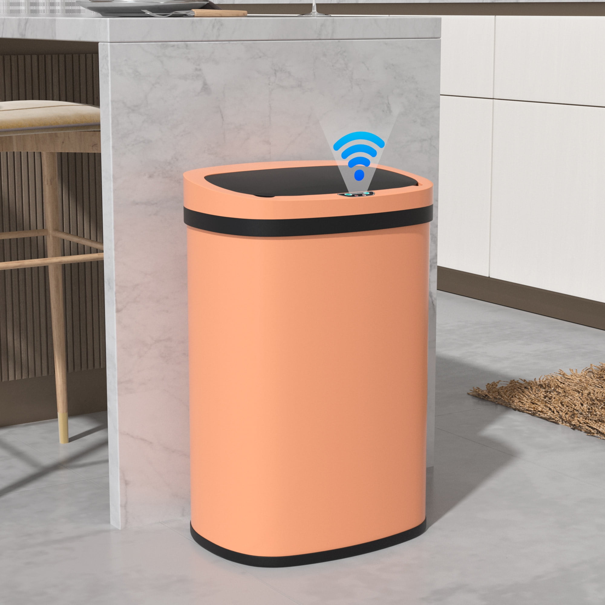 YRLLENSDAN 13 Gallon Trash Can Motion Sensor Trash Can Automatic Trash Cans Touchless Stainless Steel Kitchen Trash Can with Lid Kitchen Garbage Can for Bathroom Bedroom Home Office, Pink