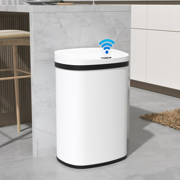 YRLLENSDAN 13 Gallon Trash Can Motion Sensor Trash Can Automatic Trash Cans Touchless Stainless Steel Kitchen Trash Can with Lid Kitchen Garbage Can for Bathroom Bedroom Home Office, White