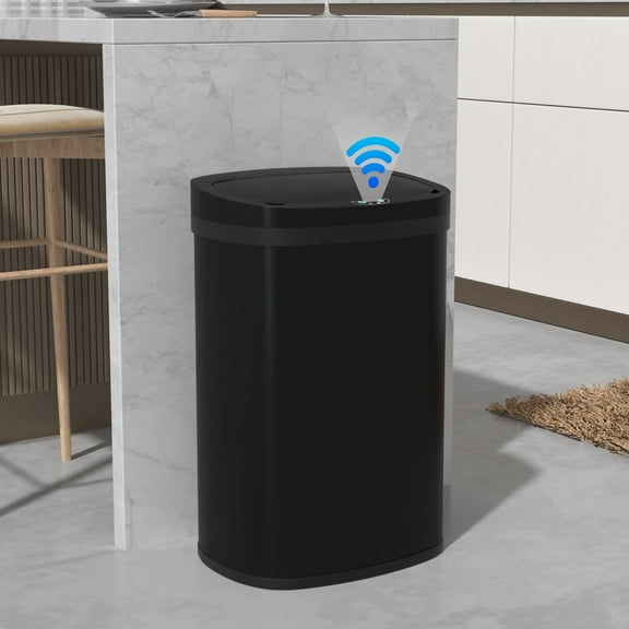 YRLLENSDAN 13 Gallon Trash Can Motion Sensor Trash Can Automatic Trash Cans Touchless Stainless Steel Kitchen Trash Can with Lid Kitchen Garbage Can for Bathroom Bedroom Home Office, Black