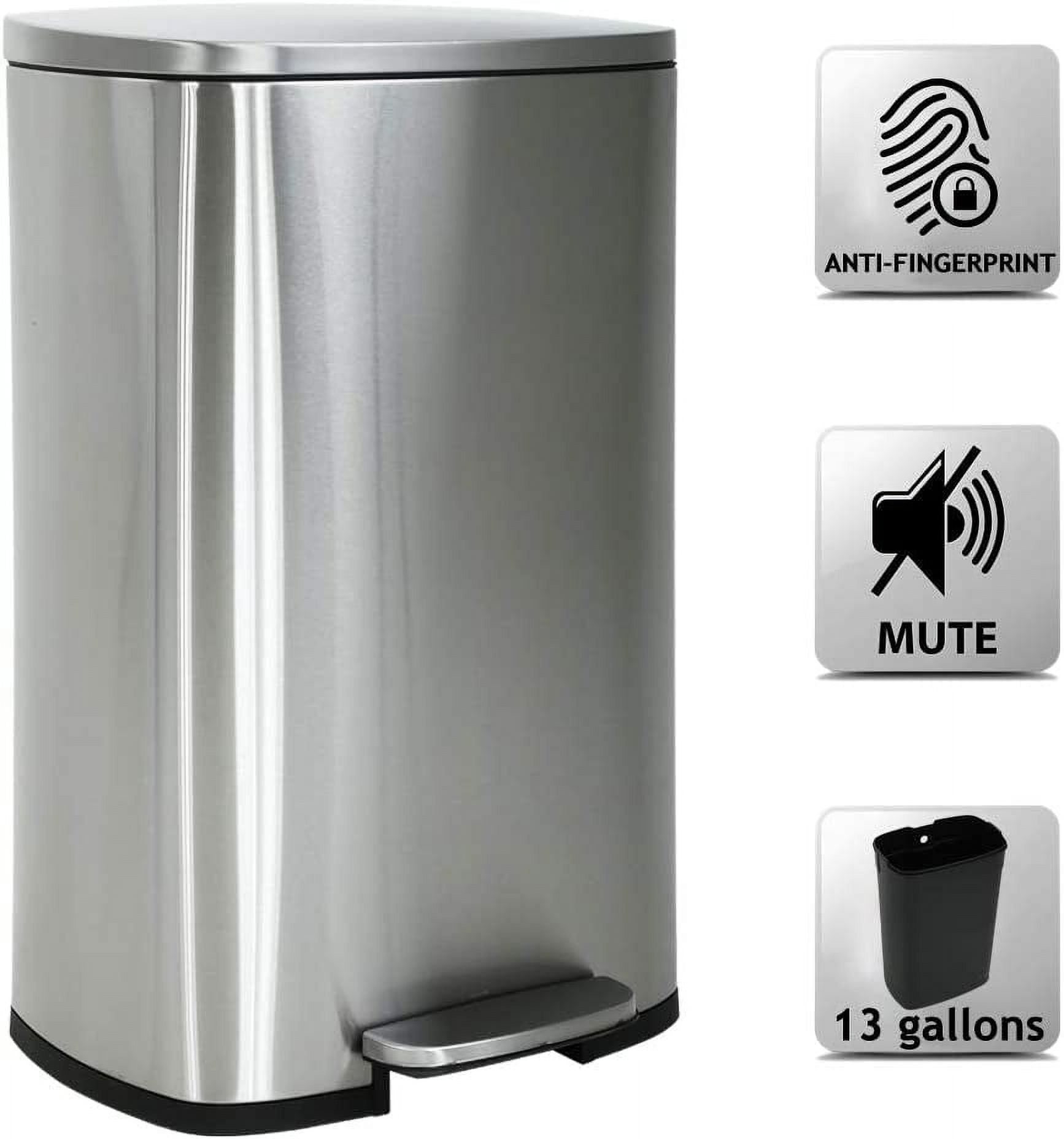 YRLLENSDAN 13 Gallon Trash Cans for Kitchen, Small Garbage Can with Lid Step on Stainless Steel Wastebasket for Bathroom Dustbin with Foot Pedal for Bedroom Office
