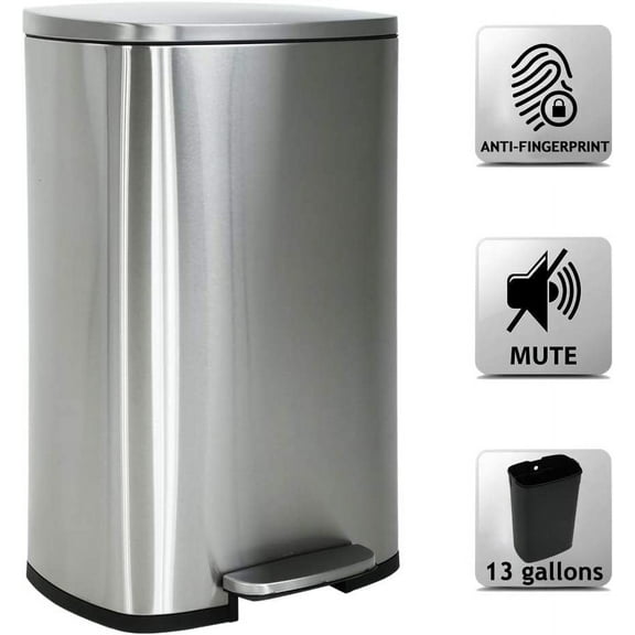 YRLLENSDAN 13 Gallon Trash Cans for Kitchen, Small Garbage Can with Lid Step on Stainless Steel Wastebasket for Bathroom Dustbin with Foot Pedal for Bedroom Office