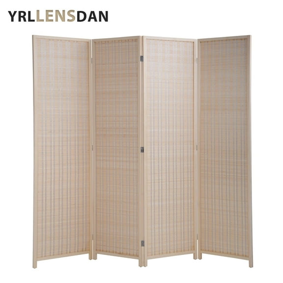 YRLLENSDAN Tall Room Dividers and Folding Privacy Screens, Wall Divider for Room Separation, Bamboo Wood Room Partition with 4 Panels Freestanding Indoor, Beige